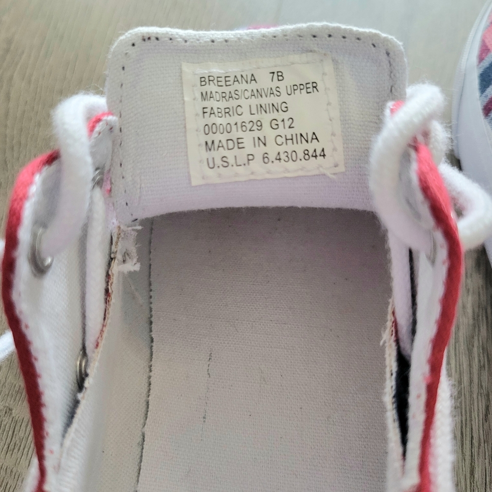 NWOT LAUREN RALPH LAUREN White Red Blue Breena Madras Plaid Boat Canvas Shoes 7B - Picture 7 of 7